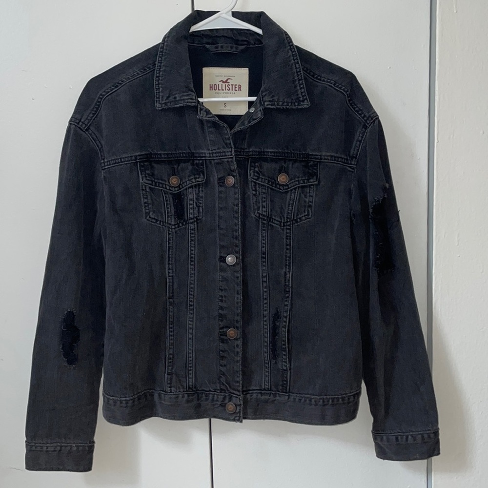 Size S Hollister Ripped Denim Black Jacket